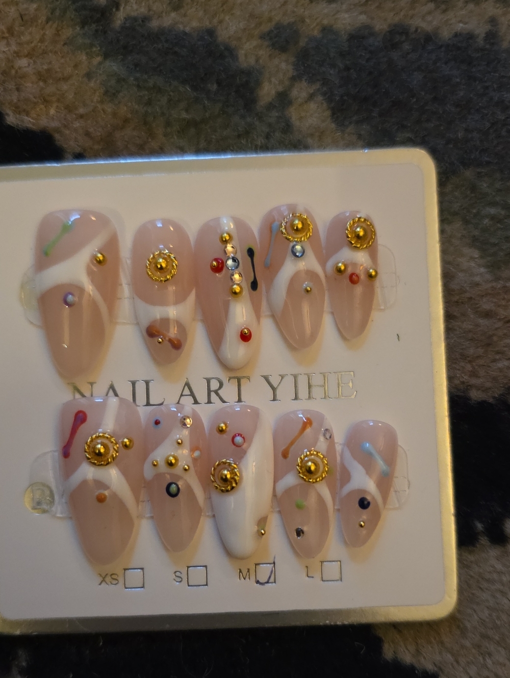 Pink & White Rhinestone Press-On Nails Set Of 10 Med